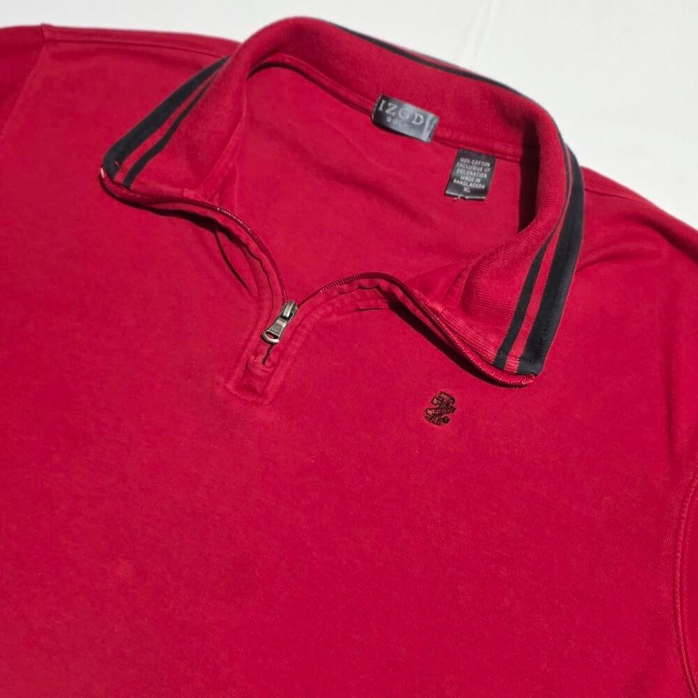 IZOD Golf Advantage Performance Men's Quarter Zip Pullover Red Navy Collar XL
